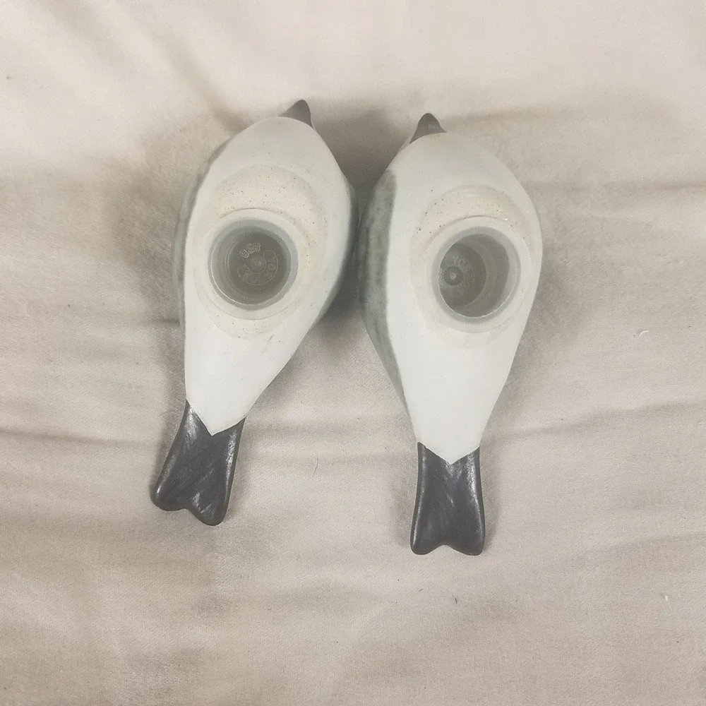 Chickadee Salt and Pepper Shakers Set Grey Green Excellent Ceramic Bird